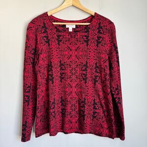 Charter Club Top Large Luxury Pima Cotton Red Paisley Print Elegant Stretch